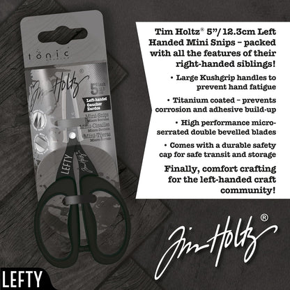 Tim Holtz Small Scissors - 5 Inch Mini Snips with Micro Serrated Blade - Craft Tool for Cutting Paper, Fabric, and Sewing - Titanium with Black Comfort Grip Handles