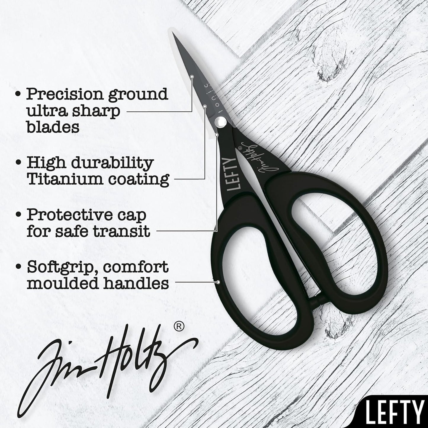Tim Holtz Small Scissors - 5 Inch Mini Snips with Micro Serrated Blade - Craft Tool for Cutting Paper, Fabric, and Sewing - Titanium with Black Comfort Grip Handles