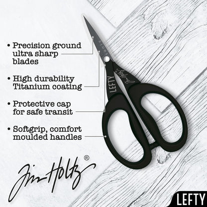 Tim Holtz Small Scissors - 5 Inch Mini Snips with Micro Serrated Blade - Craft Tool for Cutting Paper, Fabric, and Sewing - Titanium with Black Comfort Grip Handles