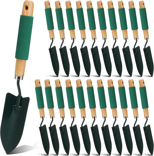 24 Pcs Garden Metal Shovel Digging Trowel Wood Handle Flower Soil Planting Tool for Community Volunteer Gardening Home Lawn Farm Flower Seed Plant Planting Weeding Gardening, green