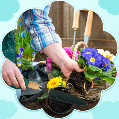 24 Pcs Garden Metal Shovel Digging Trowel Wood Handle Flower Soil Planting Tool for Community Volunteer Gardening Home Lawn Farm Flower Seed Plant Planting Weeding Gardening, green