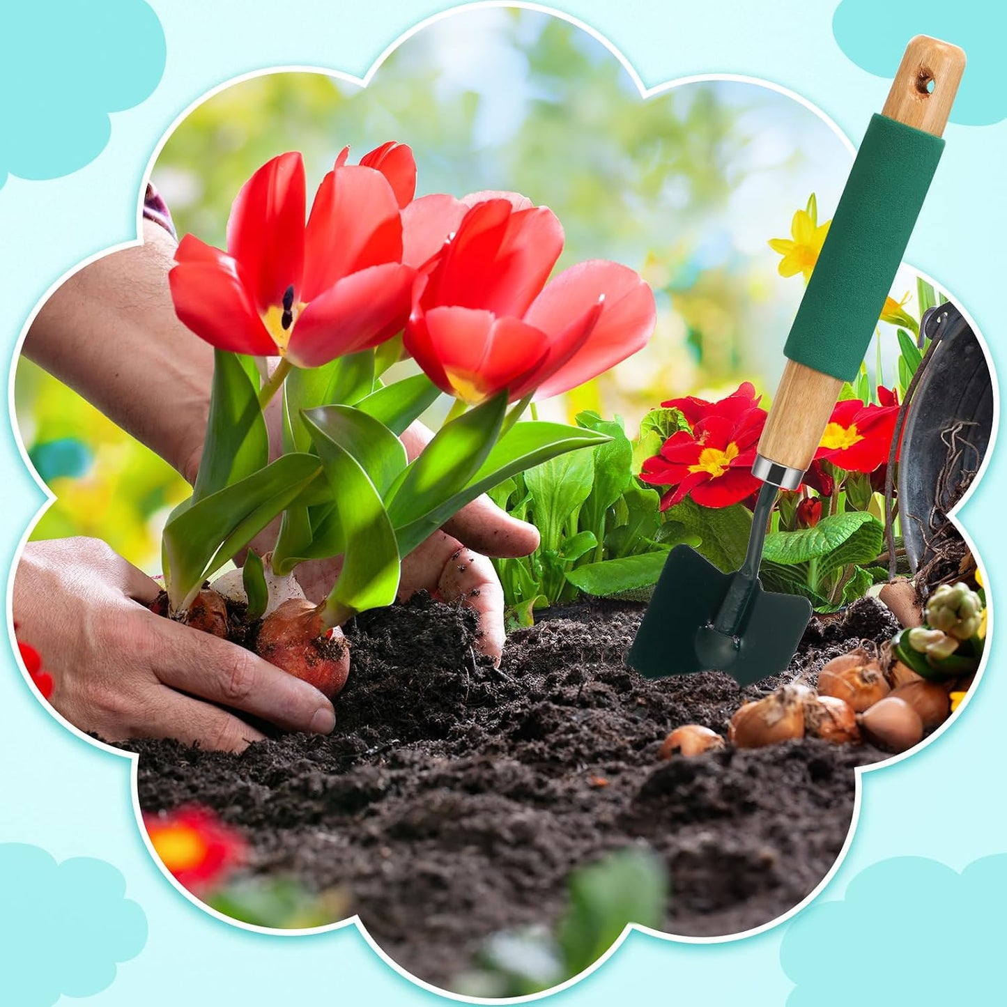 24 Pcs Garden Metal Shovel Digging Trowel Wood Handle Flower Soil Planting Tool for Community Volunteer Gardening Home Lawn Farm Flower Seed Plant Planting Weeding Gardening, green