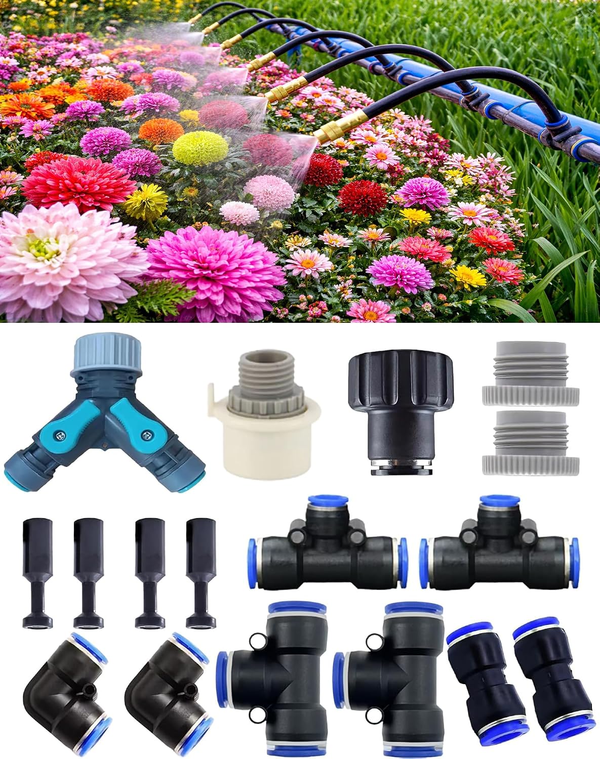 Drip Irrigation Fitting Kit – This Set with Y-Splitter Connector, Quick Connector, Elbows, Tees, Stoppers,Connector,Easy Installation for Watering Systems (Premium Drip Irrigation Fitting Kit)
