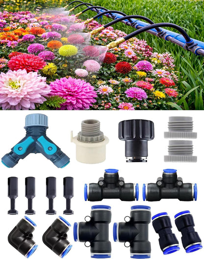 Drip Irrigation Fitting Kit – This Set with Y-Splitter Connector, Quick Connector, Elbows, Tees, Stoppers,Connector,Easy Installation for Watering Systems (Premium Drip Irrigation Fitting Kit)