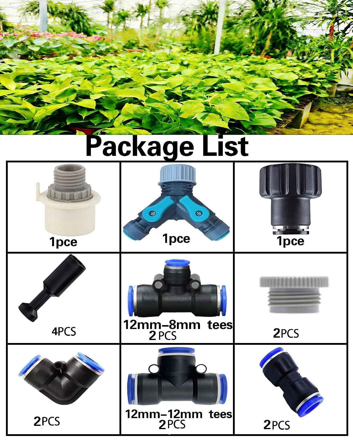 Drip Irrigation Fitting Kit – This Set with Y-Splitter Connector, Quick Connector, Elbows, Tees, Stoppers,Connector,Easy Installation for Watering Systems (Premium Drip Irrigation Fitting Kit)