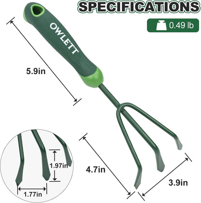 Garden Hand Rake, 3 Prong Hand Cultivator Garden Tool with Ergonomic Rubber Handle, Manual Small Hand Rake Soil Tiller for Digging, Aerating Soil, Weeding, Cultivating with Hanging Hole