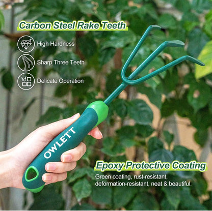 Garden Hand Rake, 3 Prong Hand Cultivator Garden Tool with Ergonomic Rubber Handle, Manual Small Hand Rake Soil Tiller for Digging, Aerating Soil, Weeding, Cultivating with Hanging Hole