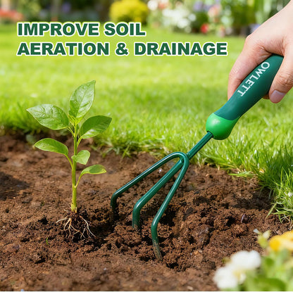 Garden Hand Rake, 3 Prong Hand Cultivator Garden Tool with Ergonomic Rubber Handle, Manual Small Hand Rake Soil Tiller for Digging, Aerating Soil, Weeding, Cultivating with Hanging Hole