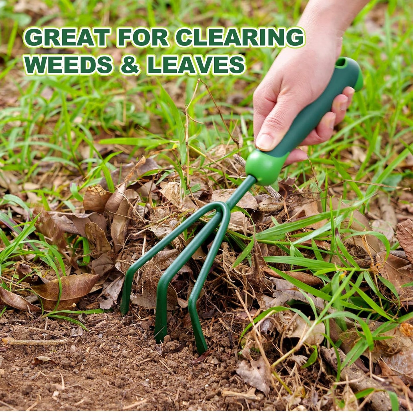 Garden Hand Rake, 3 Prong Hand Cultivator Garden Tool with Ergonomic Rubber Handle, Manual Small Hand Rake Soil Tiller for Digging, Aerating Soil, Weeding, Cultivating with Hanging Hole