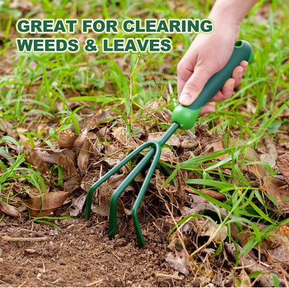 Garden Hand Rake, 3 Prong Hand Cultivator Garden Tool with Ergonomic Rubber Handle, Manual Small Hand Rake Soil Tiller for Digging, Aerating Soil, Weeding, Cultivating with Hanging Hole