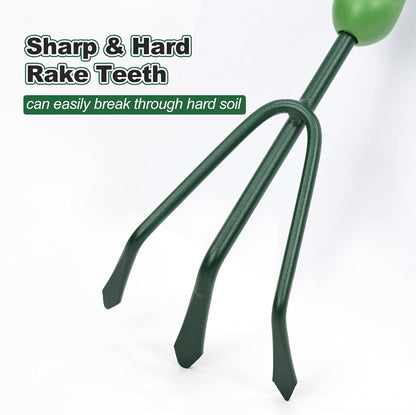Garden Hand Rake, 3 Prong Hand Cultivator Garden Tool with Ergonomic Rubber Handle, Manual Small Hand Rake Soil Tiller for Digging, Aerating Soil, Weeding, Cultivating with Hanging Hole