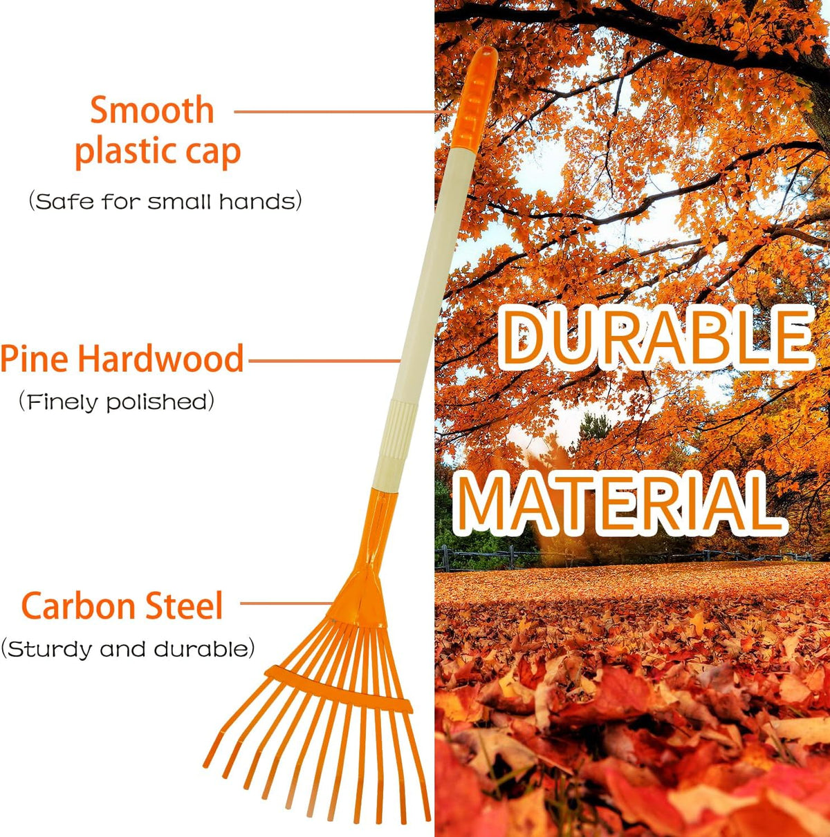 Kids Rakes, 4 Pieces 31" Heavy Duty Lawn Tool for Leaves, Child Size, Plastic Head & Wooden Handle, Gardening Tools for Boys Girls Gifts Age 3 Year Old and Up