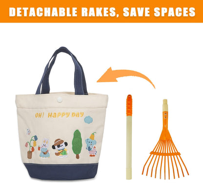 Kids Rakes, 4 Pieces 31" Heavy Duty Lawn Tool for Leaves, Child Size, Plastic Head & Wooden Handle, Gardening Tools for Boys Girls Gifts Age 3 Year Old and Up