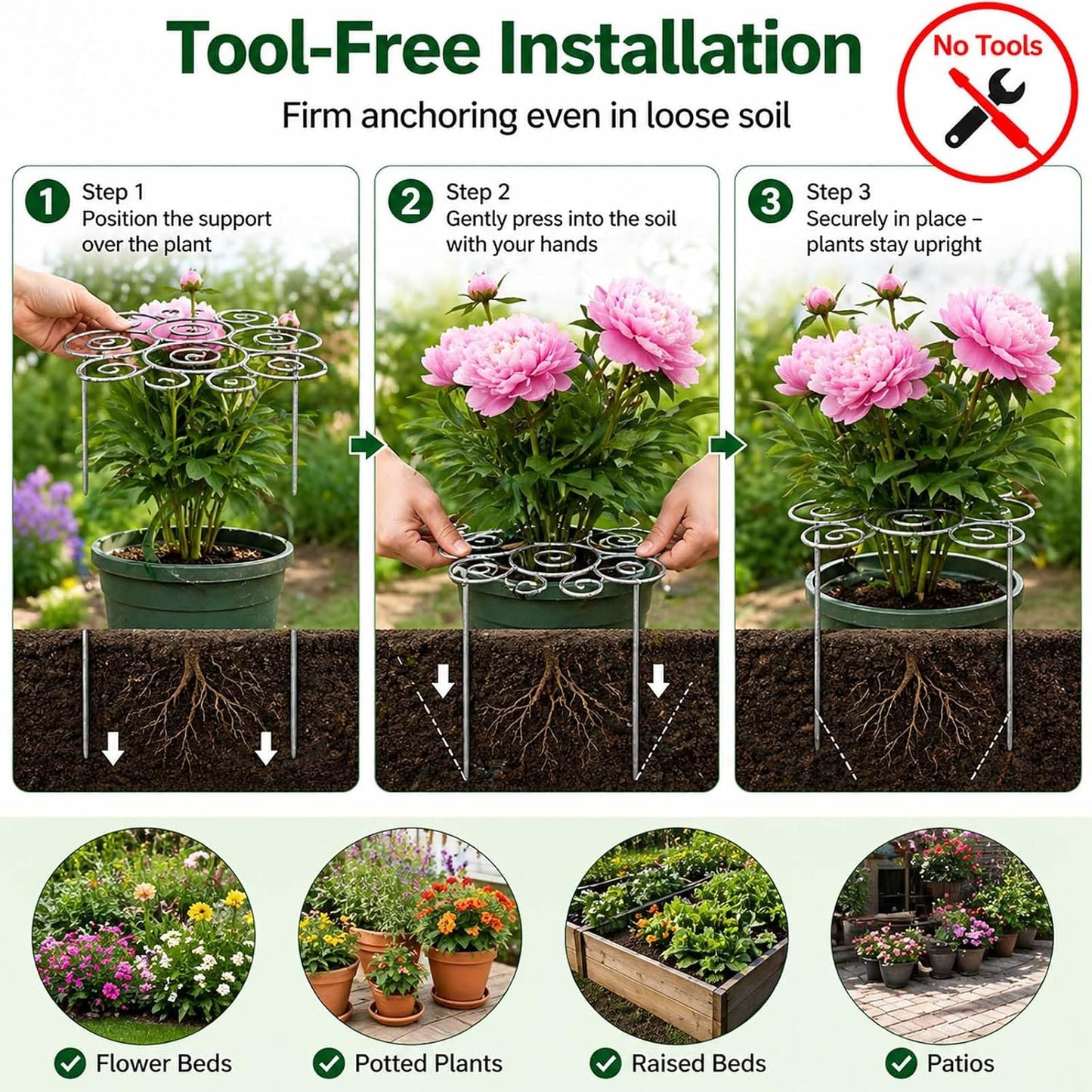 2026 Metal Plant Support Ring for Garden,Decorative Peony Support,Grow Through Rings, Heavy-Duty Flower Support Frame for Upright Growth Lawn Patio Garden (S)