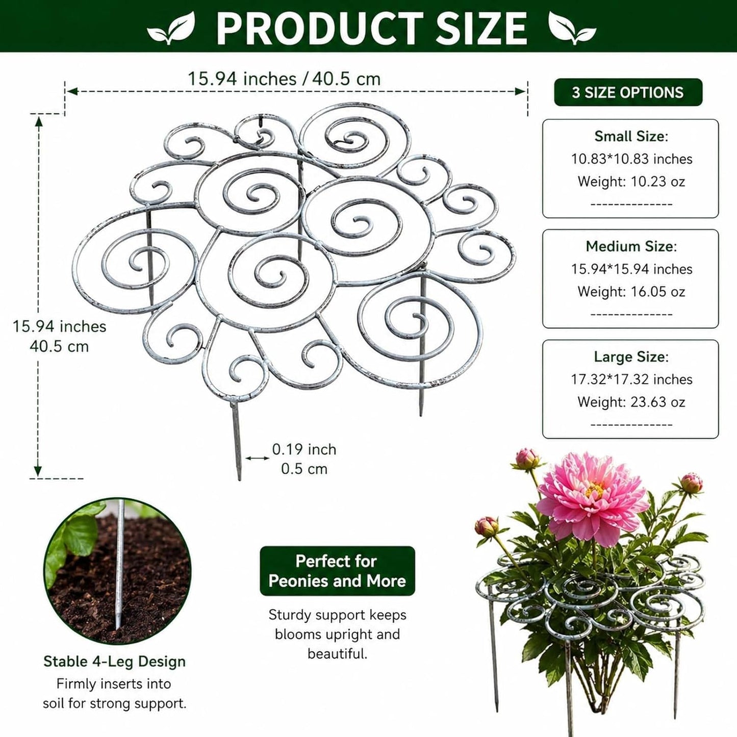 2026 Metal Plant Support Ring for Garden,Decorative Peony Support,Grow Through Rings, Heavy-Duty Flower Support Frame for Upright Growth Lawn Patio Garden (S)