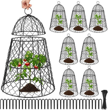6 Pcs Garden Cloches for Plants, Metal Extra Large Chicken Wire Cloche Plant Covers, Garden Netting Plant Protectors from Animals to Keep Squirrel, Rabbit, Chicken and Bird Out 17" H x 13" D Black
