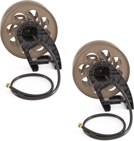 2 Pack CPLSTA125B 125' Wall-Mounted Side Tracker Garden Hose Reel for 5/8" Hose with Guide for Patio or Garden, Dark Taupe