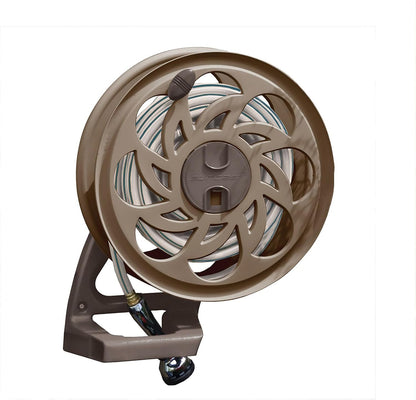 2 Pack CPLSTA125B 125' Wall-Mounted Side Tracker Garden Hose Reel for 5/8" Hose with Guide for Patio or Garden, Dark Taupe