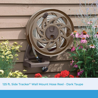 2 Pack CPLSTA125B 125' Wall-Mounted Side Tracker Garden Hose Reel for 5/8" Hose with Guide for Patio or Garden, Dark Taupe
