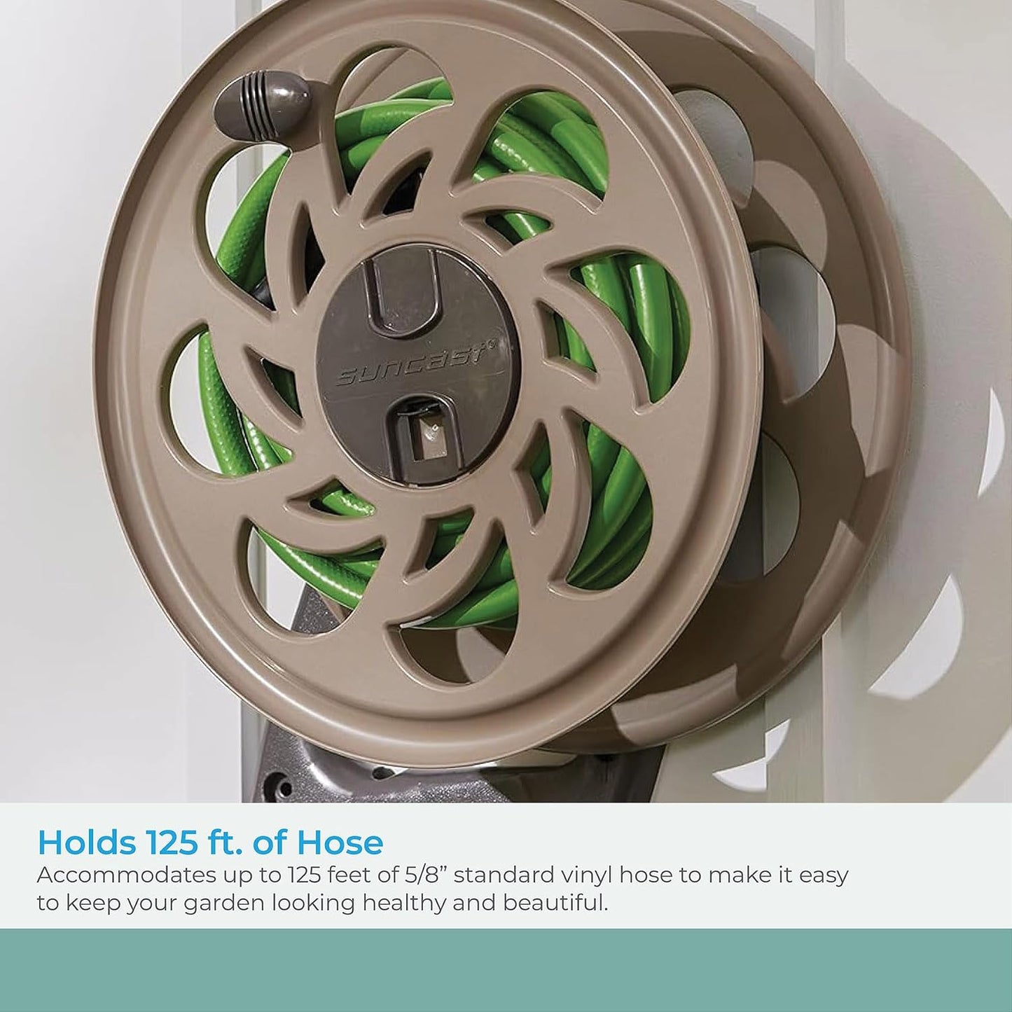 2 Pack CPLSTA125B 125' Wall-Mounted Side Tracker Garden Hose Reel for 5/8" Hose with Guide for Patio or Garden, Dark Taupe