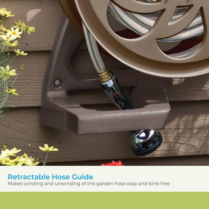 2 Pack CPLSTA125B 125' Wall-Mounted Side Tracker Garden Hose Reel for 5/8" Hose with Guide for Patio or Garden, Dark Taupe