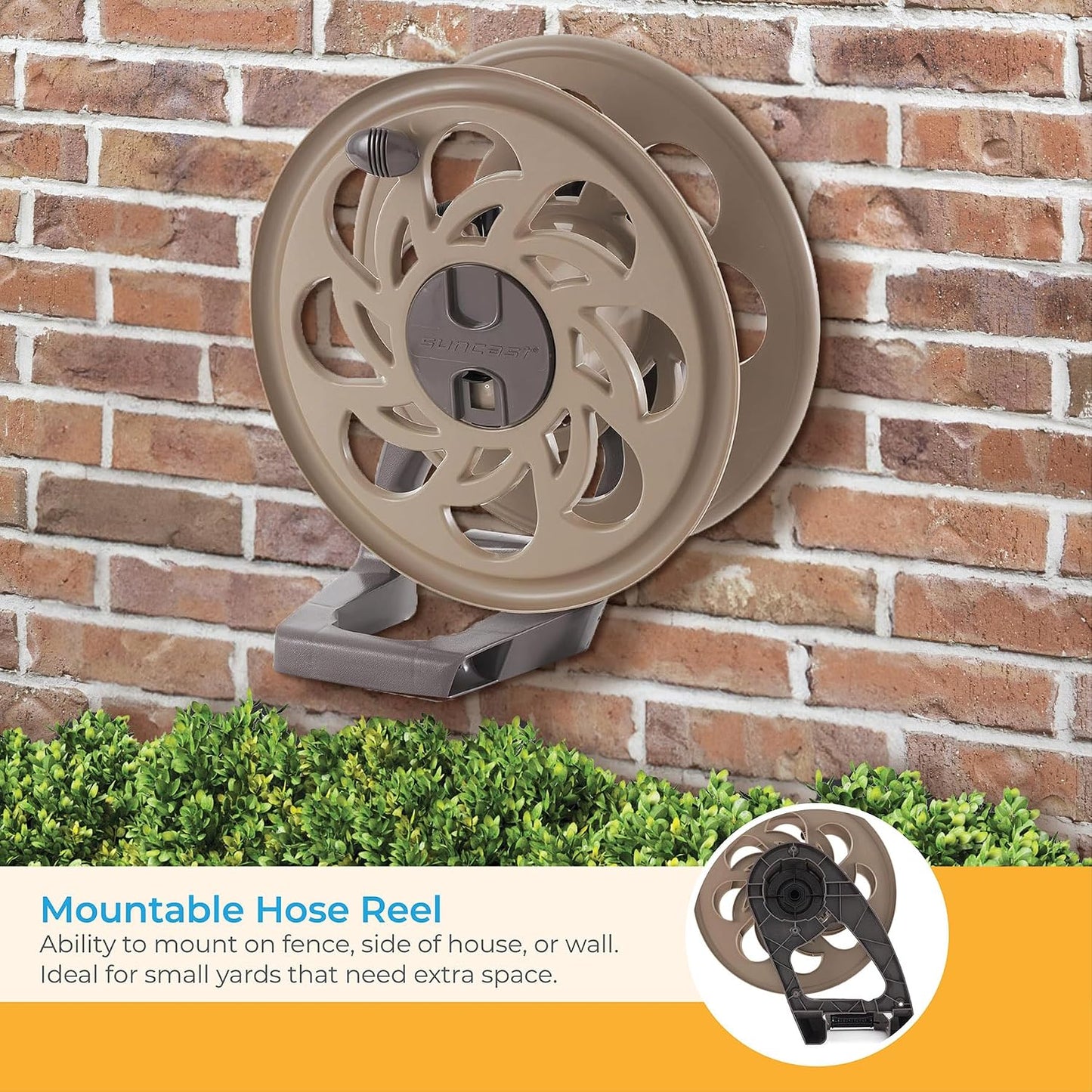 2 Pack CPLSTA125B 125' Wall-Mounted Side Tracker Garden Hose Reel for 5/8" Hose with Guide for Patio or Garden, Dark Taupe