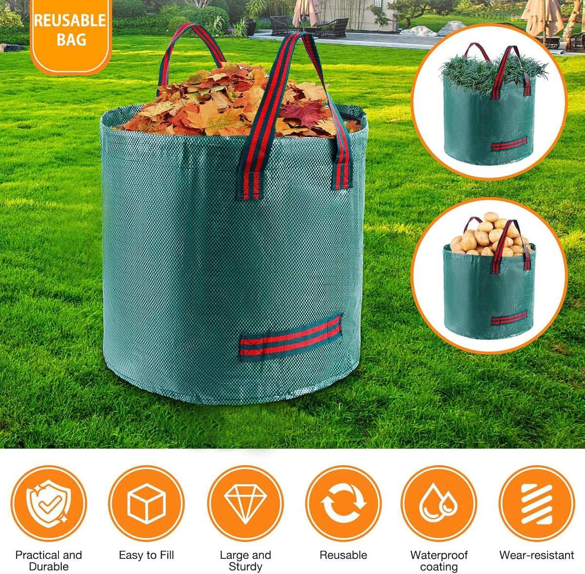 2-in-1 Thatch Rake with Dual Different Tines - Dethatcher Rake for Lawns, Versatile Lawn Rake for Thatch Removal and Soil Care, Heavy Duty Garden Rake Includes Reusable Waste Bag & Gloves