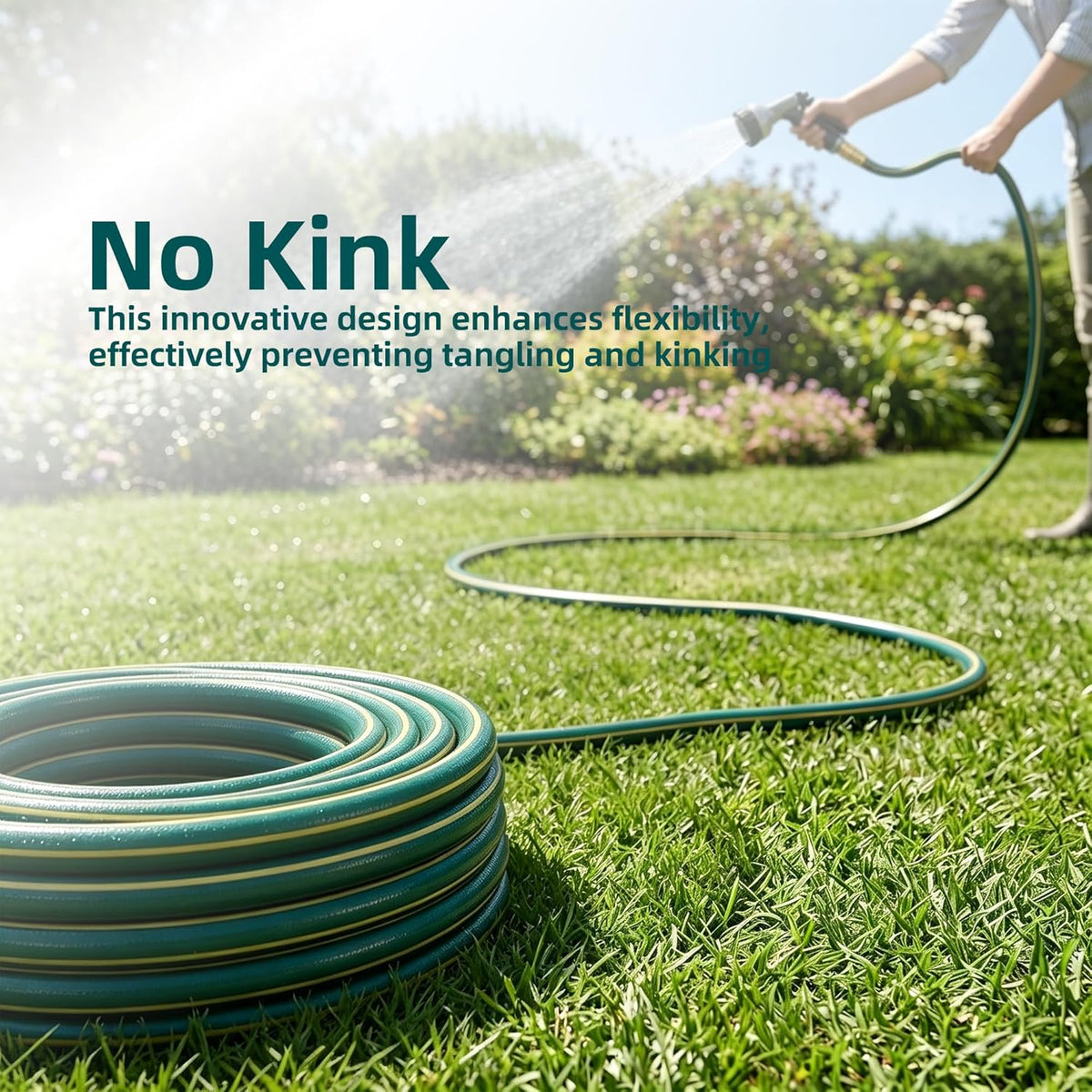 Solution4Patio Short Leader Green Garden Hose 3/4 in. x 12 ft. -Kink Free, Leakproof, Brass Aluminum Male/Female Fittings -Heavy Duty Durable Flexible Lightweight Water Pipe for Household & Commercial