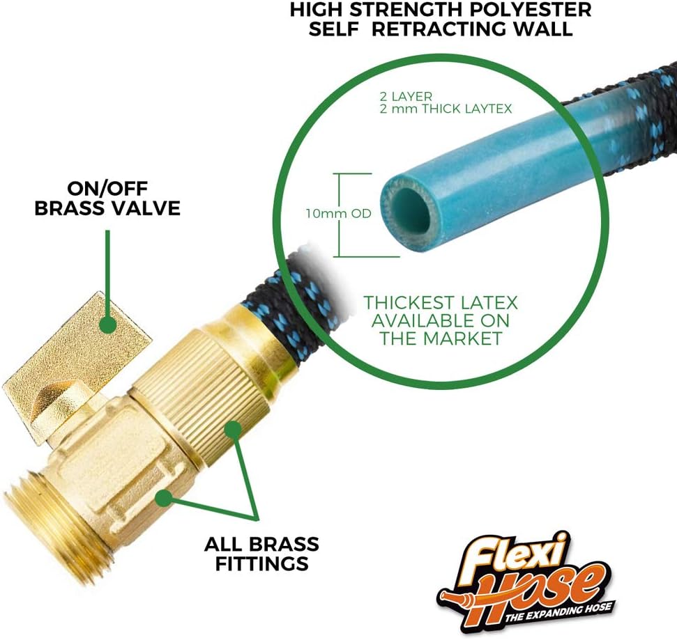 Expandable Garden Hose with 8 Function Nozzle, 50FT - Lightweight Retractable Garden Hose, Water Hose - No-Kink Flexibility, 3/4 Inch Solid Brass Fittings and Double Latex Core