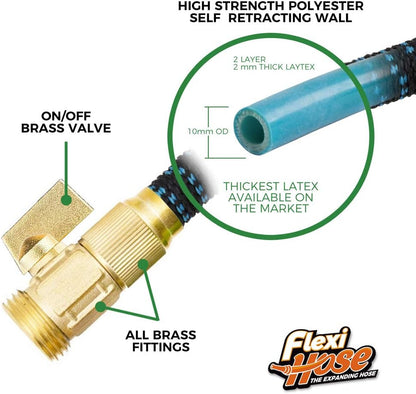 Expandable Garden Hose with 8 Function Nozzle, 50FT - Lightweight Retractable Garden Hose, Water Hose - No-Kink Flexibility, 3/4 Inch Solid Brass Fittings and Double Latex Core
