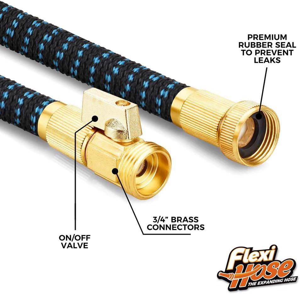 Expandable Garden Hose with 8 Function Nozzle, 50FT - Lightweight Retractable Garden Hose, Water Hose - No-Kink Flexibility, 3/4 Inch Solid Brass Fittings and Double Latex Core