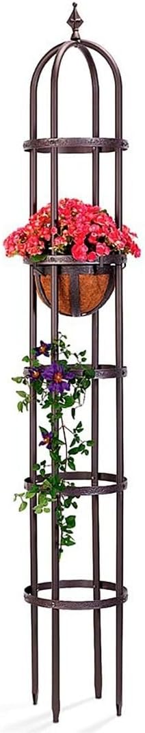 Metal Garden Obelisk | Indoor/Outdoor | Powder-Coated Steel | Trellis for Climbing | Floral Pattern | 11" Dia. x 7'H | Bronze