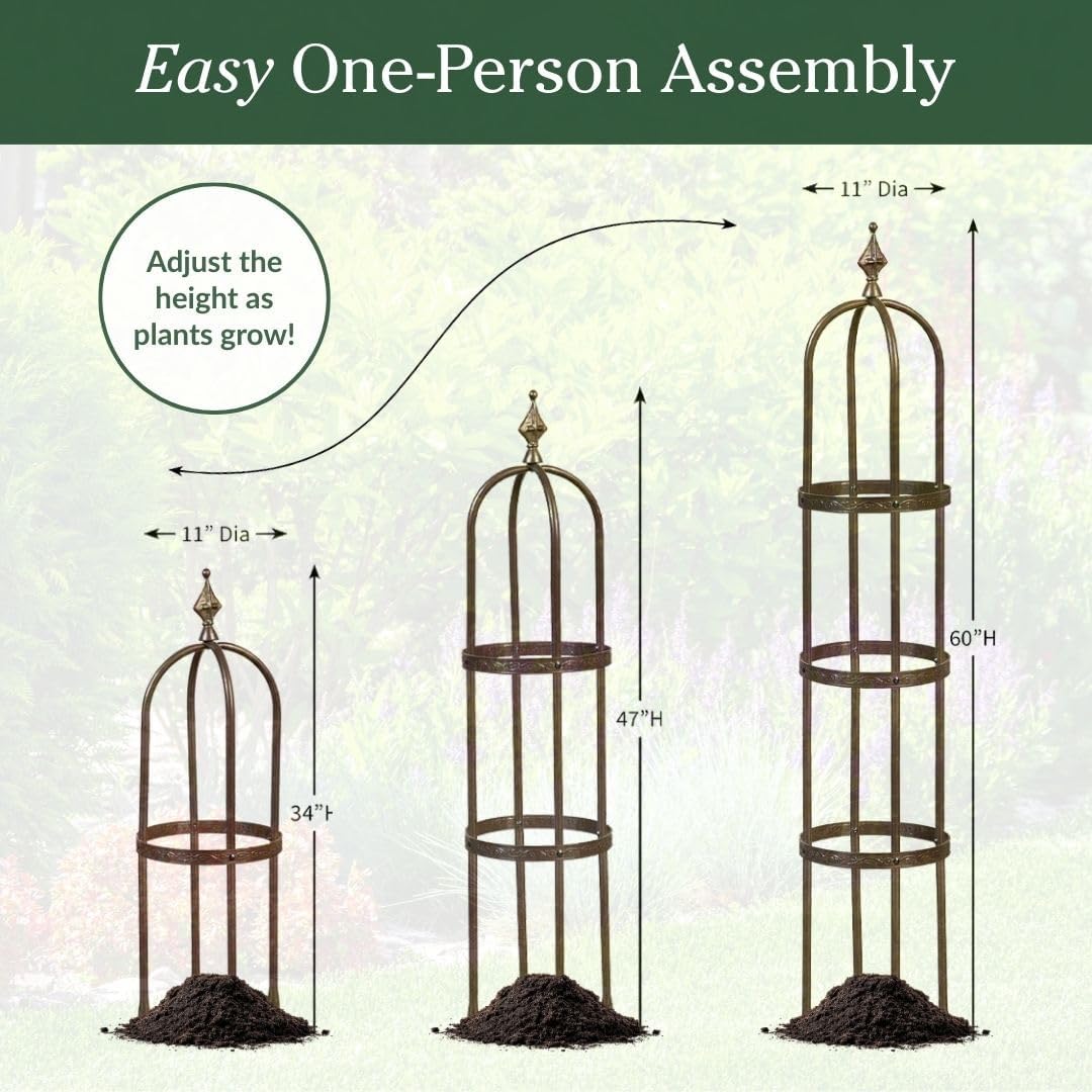 Metal Garden Obelisk | Indoor/Outdoor | Powder-Coated Steel | Trellis for Climbing | Floral Pattern | 11" Dia. x 7'H | Bronze