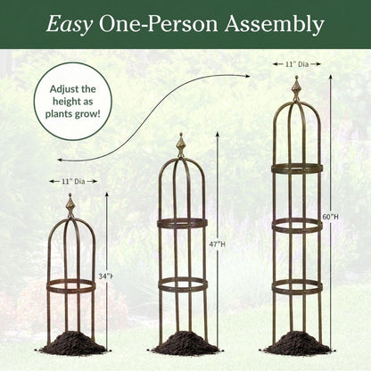 Metal Garden Obelisk | Indoor/Outdoor | Powder-Coated Steel | Trellis for Climbing | Floral Pattern | 11" Dia. x 7'H | Bronze