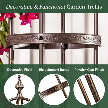 Metal Garden Obelisk | Indoor/Outdoor | Powder-Coated Steel | Trellis for Climbing | Floral Pattern | 11" Dia. x 7'H | Bronze