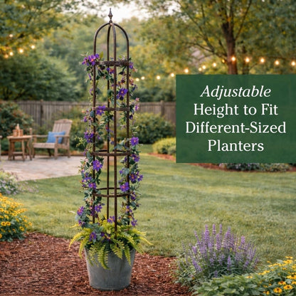 Metal Garden Obelisk | Indoor/Outdoor | Powder-Coated Steel | Trellis for Climbing | Floral Pattern | 11" Dia. x 7'H | Bronze