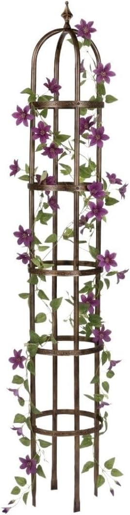 Metal Garden Obelisk | Indoor/Outdoor | Powder-Coated Steel | Trellis for Climbing | Floral Pattern | 11" Dia. x 7'H | Bronze