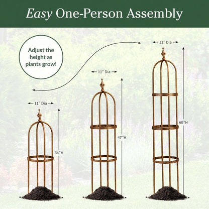 Metal Garden Obelisk | Indoor/Outdoor | Powder-Coated Steel | Trellis for Climbing | Floral Pattern | 11" Dia. x 7'H | Bronze