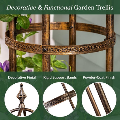 Metal Garden Obelisk | Indoor/Outdoor | Powder-Coated Steel | Trellis for Climbing | Floral Pattern | 11" Dia. x 7'H | Bronze