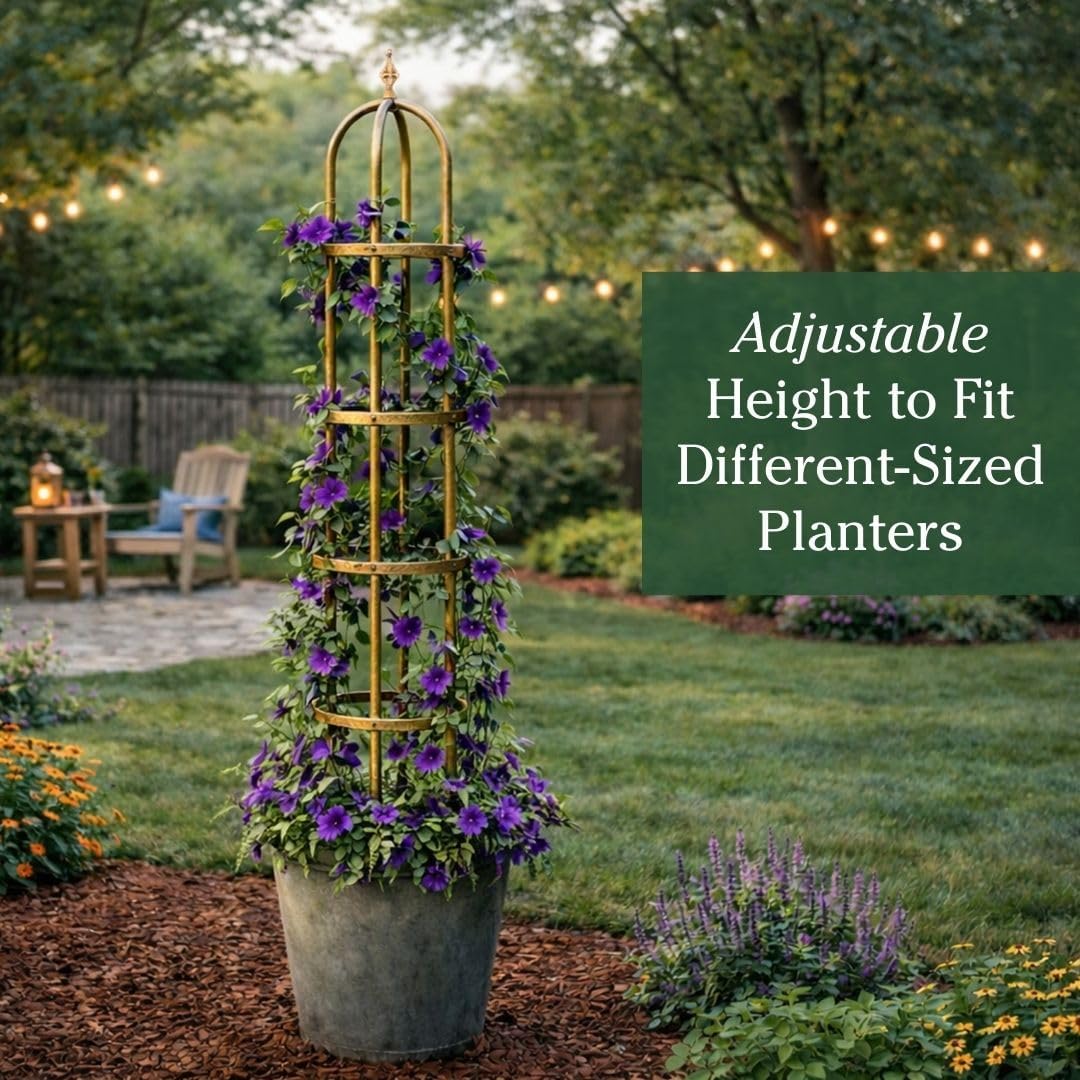 Metal Garden Obelisk | Indoor/Outdoor | Powder-Coated Steel | Trellis for Climbing | Floral Pattern | 11" Dia. x 7'H | Bronze
