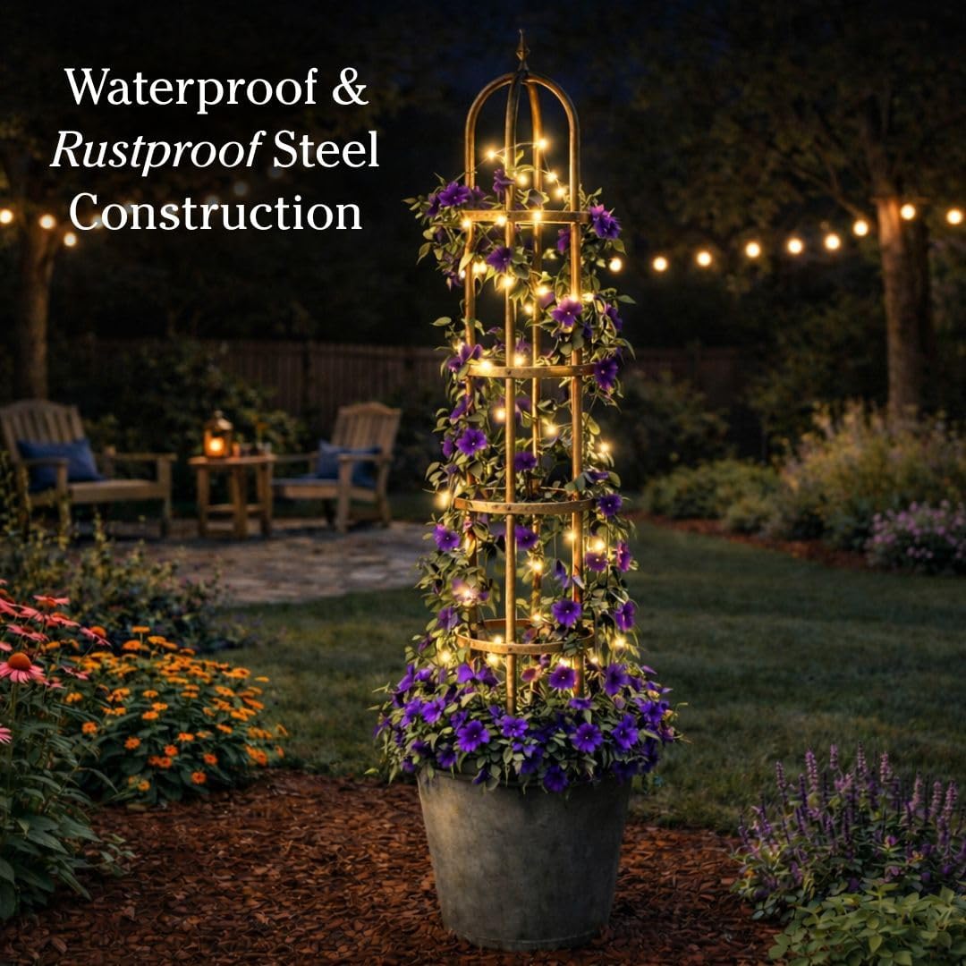 Metal Garden Obelisk | Indoor/Outdoor | Powder-Coated Steel | Trellis for Climbing | Floral Pattern | 11" Dia. x 7'H | Bronze