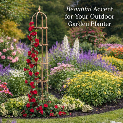 Metal Garden Obelisk | Indoor/Outdoor | Powder-Coated Steel | Trellis for Climbing | Floral Pattern | 11" Dia. x 7'H | Bronze