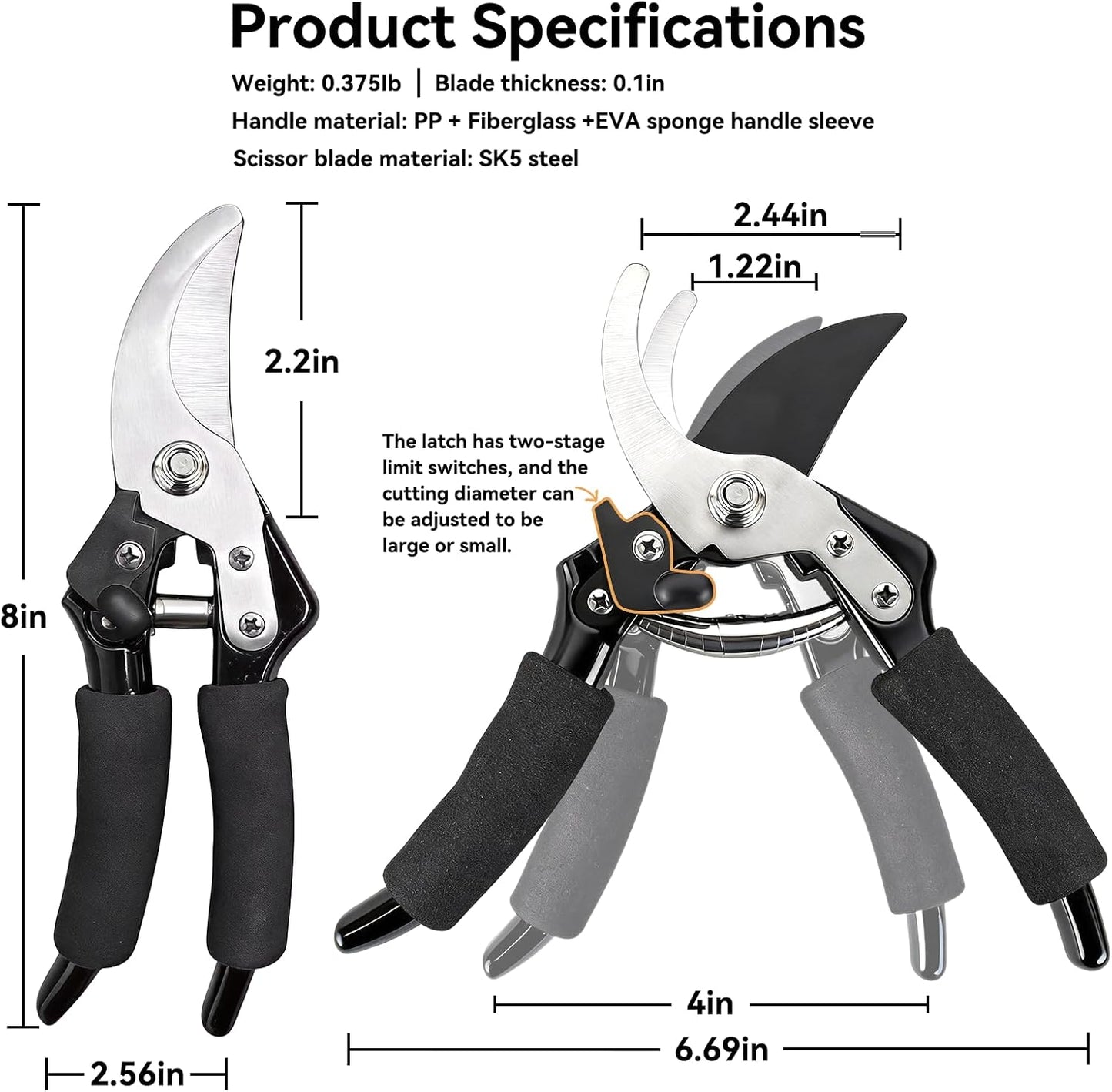 Garden Pruning Shears with Sharp SK5 Blade, Bypass Pruner with 5/8-Inch Cut Capacity, Plant Clippers for Roses, Shrubs & Small Branches