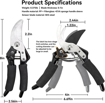 Garden Pruning Shears with Sharp SK5 Blade, Bypass Pruner with 5/8-Inch Cut Capacity, Plant Clippers for Roses, Shrubs & Small Branches