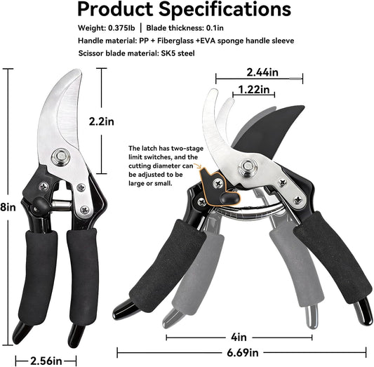 Garden Pruning Shears with Sharp SK5 Blade, Bypass Pruner with 5/8-Inch Cut Capacity, Plant Clippers for Roses, Shrubs & Small Branches