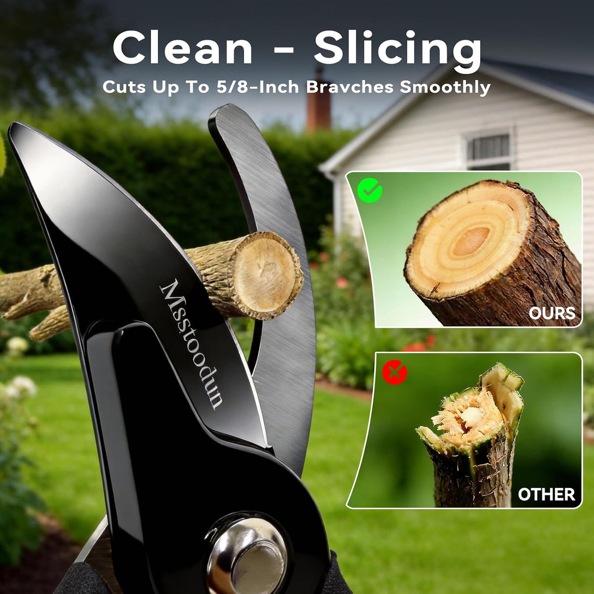 Garden Pruning Shears with Sharp SK5 Blade, Bypass Pruner with 5/8-Inch Cut Capacity, Plant Clippers for Roses, Shrubs & Small Branches