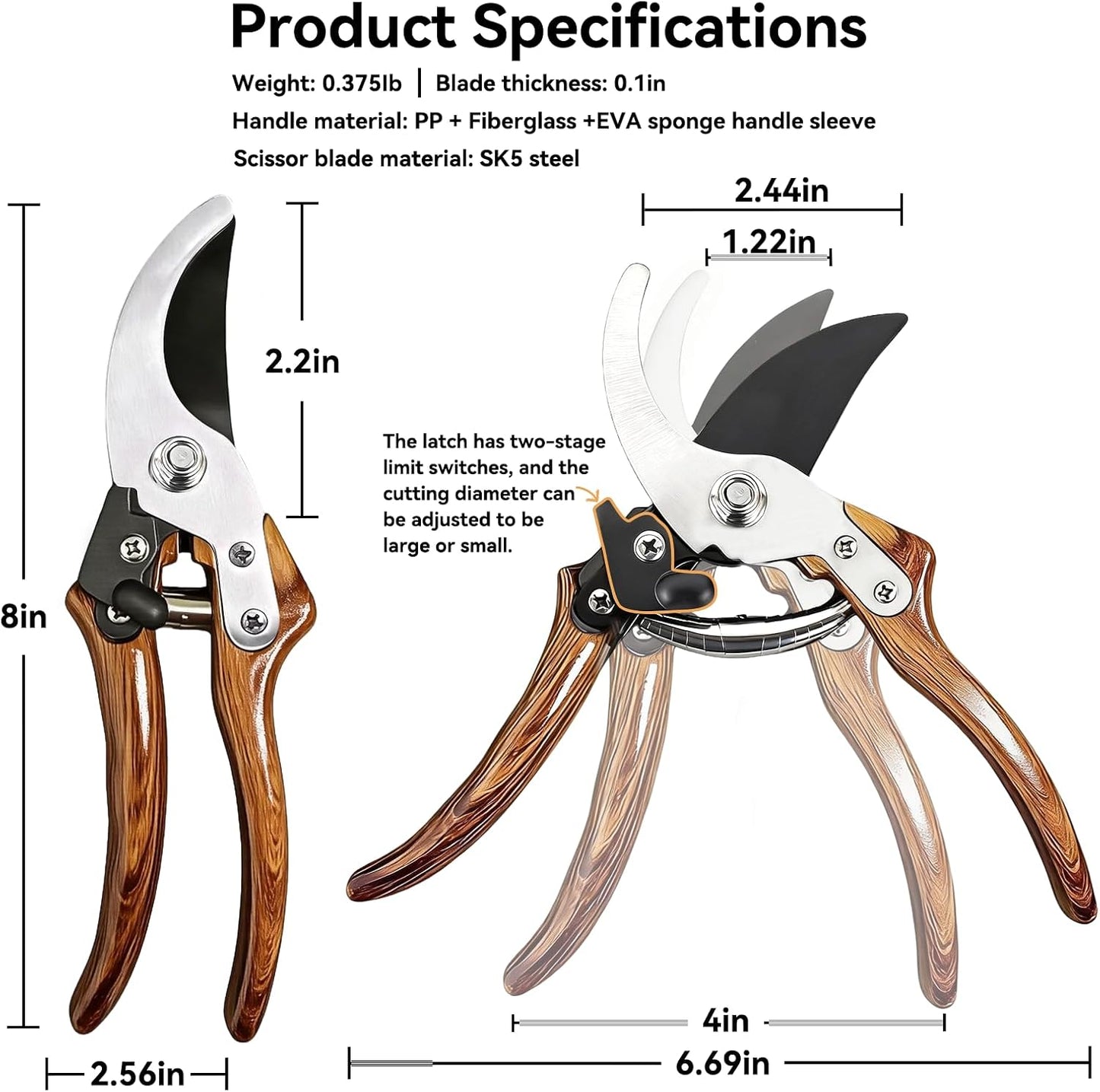 Garden Pruning Shears with Sharp SK5 Blade, Bypass Pruner with 5/8-Inch Cut Capacity, Plant Clippers for Roses, Shrubs & Small Branches