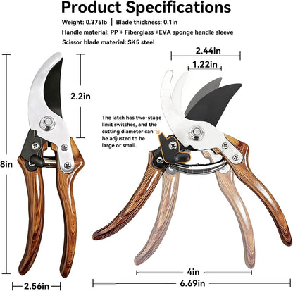 Garden Pruning Shears with Sharp SK5 Blade, Bypass Pruner with 5/8-Inch Cut Capacity, Plant Clippers for Roses, Shrubs & Small Branches