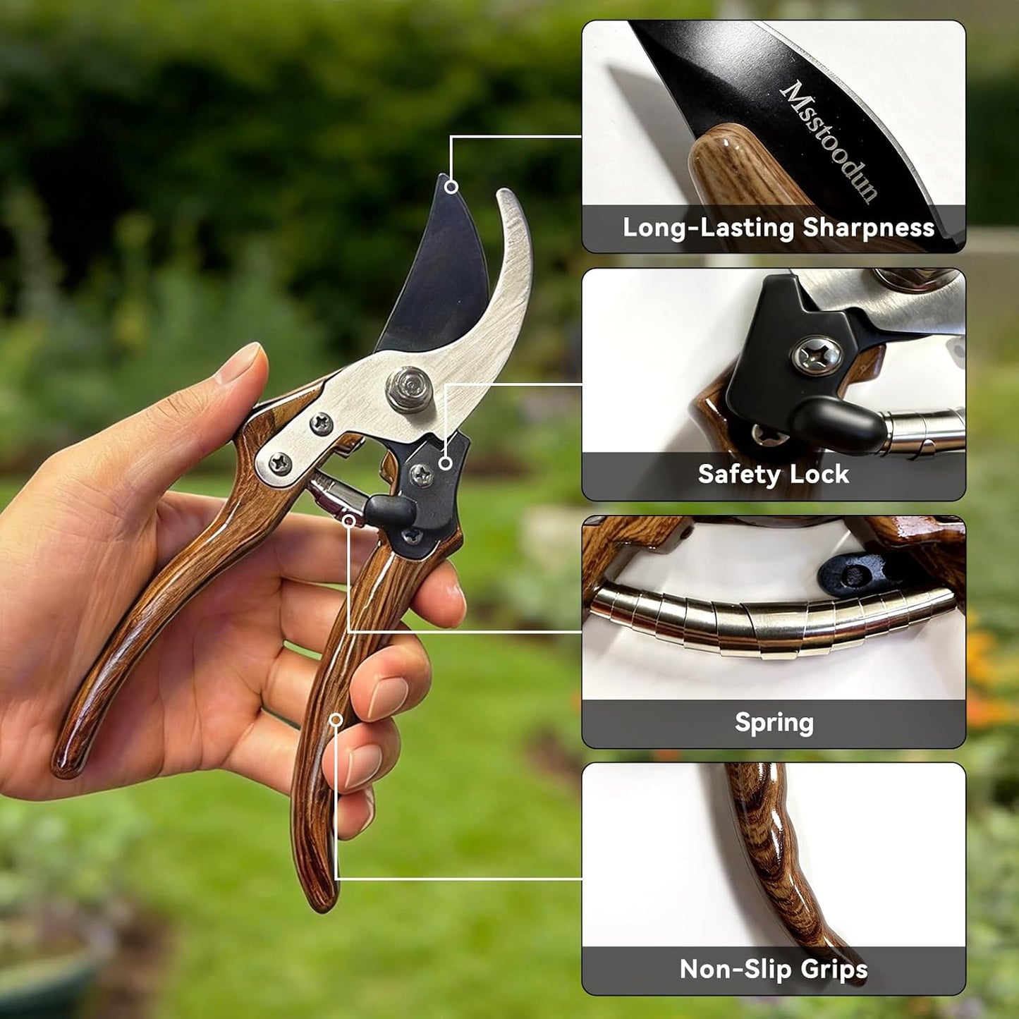 Garden Pruning Shears with Sharp SK5 Blade, Bypass Pruner with 5/8-Inch Cut Capacity, Plant Clippers for Roses, Shrubs & Small Branches