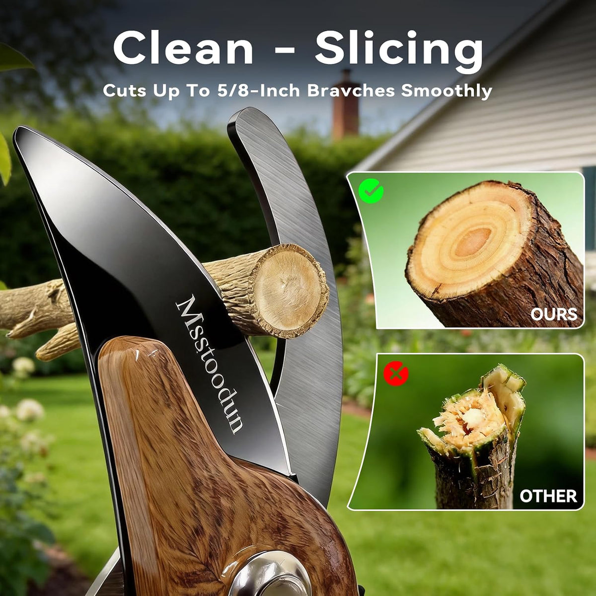 Garden Pruning Shears with Sharp SK5 Blade, Bypass Pruner with 5/8-Inch Cut Capacity, Plant Clippers for Roses, Shrubs & Small Branches